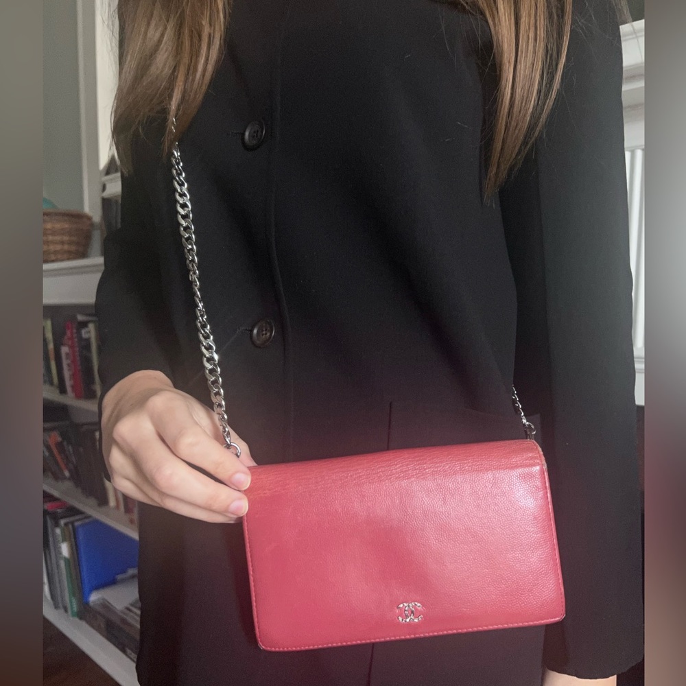 Authentic Chanel Lambskin Red Flap Wallet WOC Bag - Picture 1 of 12